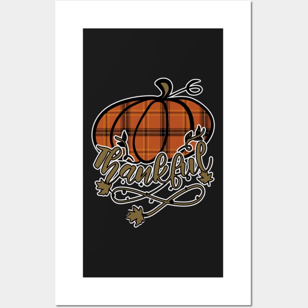 Thankful Plaid Pumpkin, Vintage Autumn Fall Wall Art by Redmanrooster